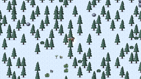 A winter taiga: dark pines standing in deep snow.